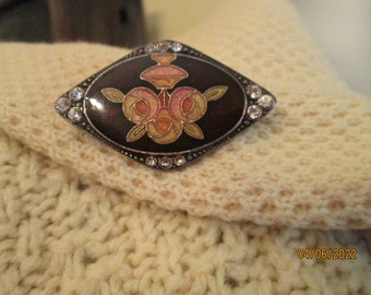 Art Deco Enamel Floral Brooch Delicate