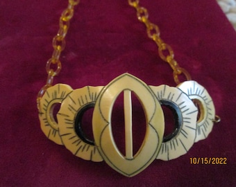 40s Deco Celluloid Necklace Belt Buckle Pendant Necklace