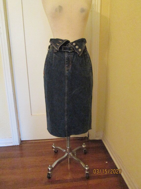 80s Jordache High Waist Denim Skirt Foldover Waist