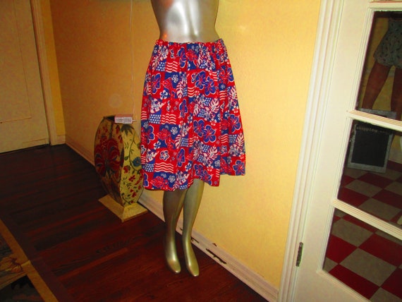 1970s Boho Skirt Patchwork Red White Blue  L XL - image 1