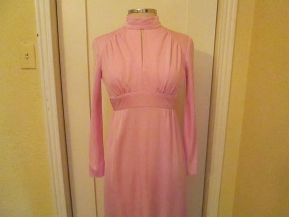 Vintage 1960s Pink Gown Empire Bodice Mock Turtle… - image 5