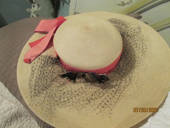 Vintage Wide Brim Straw Hat Christine Original - image 3