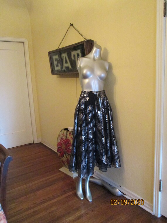 Vintage Dressy Skirt France Black Silver Metallic