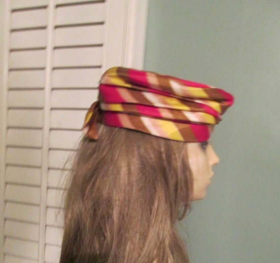 Vintage Pillbox Cloche Hat Clover Lane  Striped S… - image 3