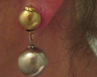 60s Clip On Gold Silver Ball Earrings Gorgeous