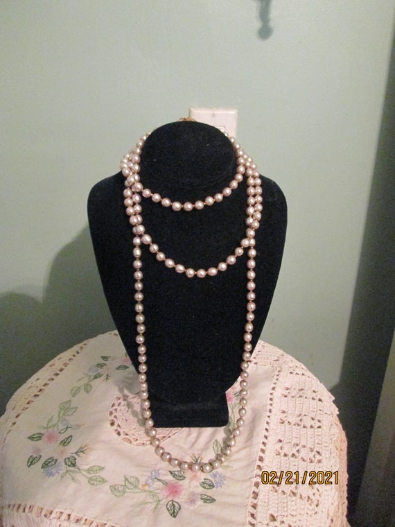 Miriam Haskell Signed Double Pearl Necklace Long … - image 3