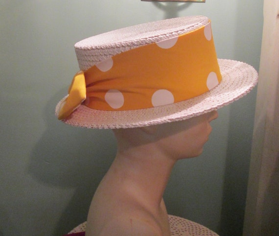 Vintage Boater Straw Hat White Pointe Rialto Veni… - image 2