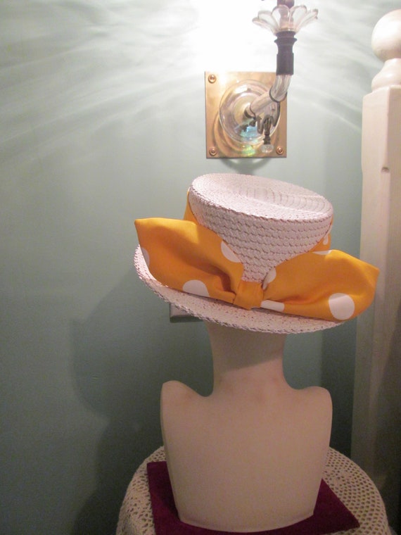 Vintage Boater Straw Hat White Pointe Rialto Veni… - image 3