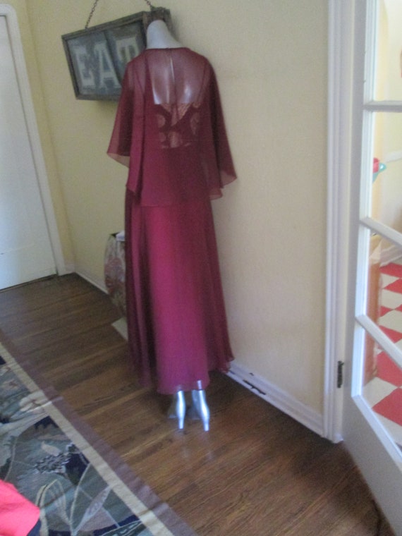 Vintage Gown With Cape Gold Brocade Maroon Gown - image 5