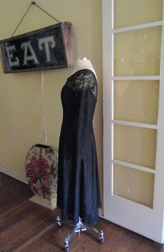 1950s Black Lace Cocktail Dress Gorgeous M / L - image 3