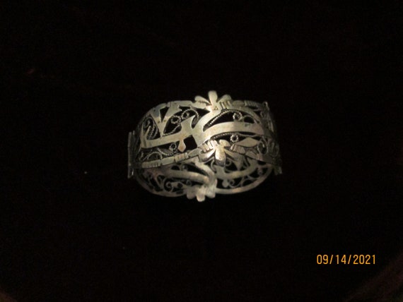 Vintage 60s Silver Filigree Bangle Bracelet Gorge… - image 8