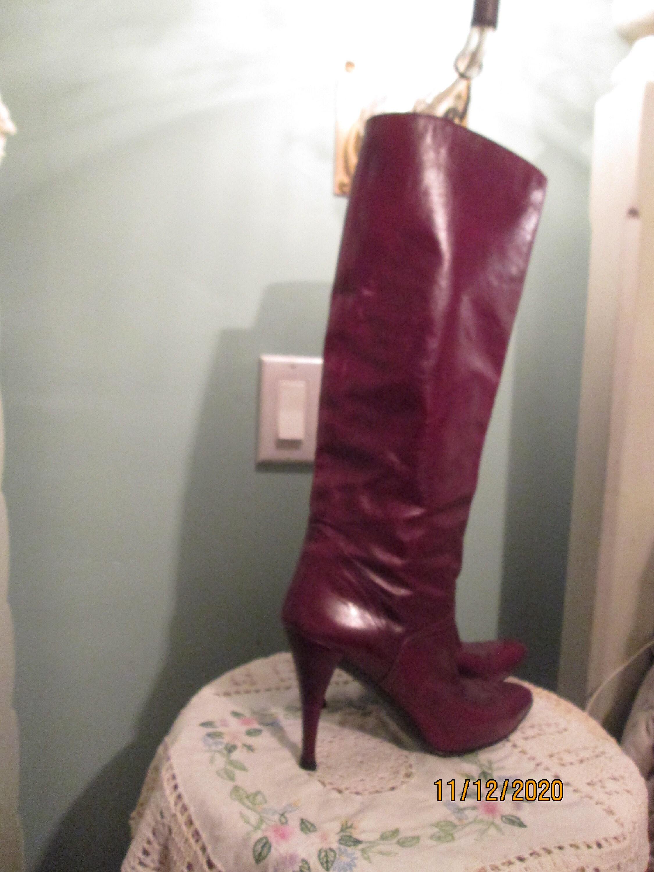 maroon tall boots