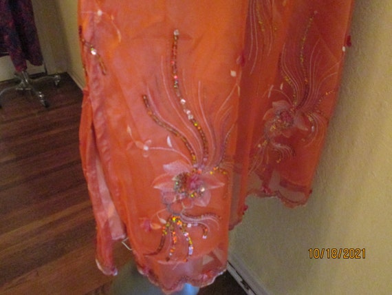 Vintage Orange Sequin Satin Tunic Dress Sheer Sle… - image 10