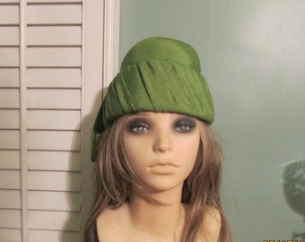 Vintage Bucket Hat Green Linen Hat Pleated Hat Small