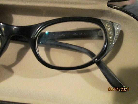 1950s Cat Eye Glasses Black W Rhinestones Titmus … - image 3