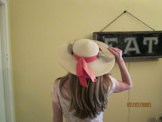 Vintage Wide Brim Straw Hat Christine Original - image 4