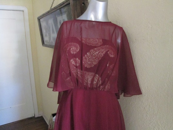 Vintage Gown With Cape Gold Brocade Maroon Gown - image 3