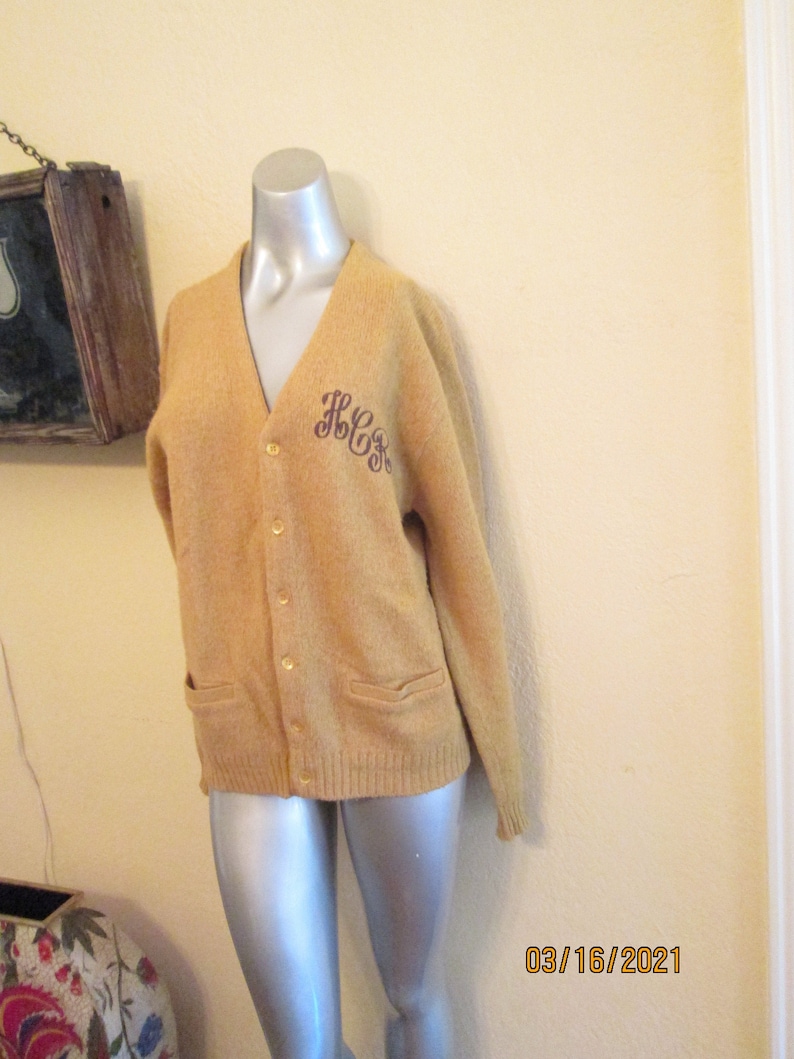 1960s Jantzen Cardigan Mustard Yellow Letter Cardigan