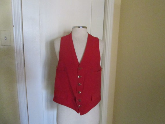 Vintage 40s Waistcoat Red Velvet Button Vest 38 39