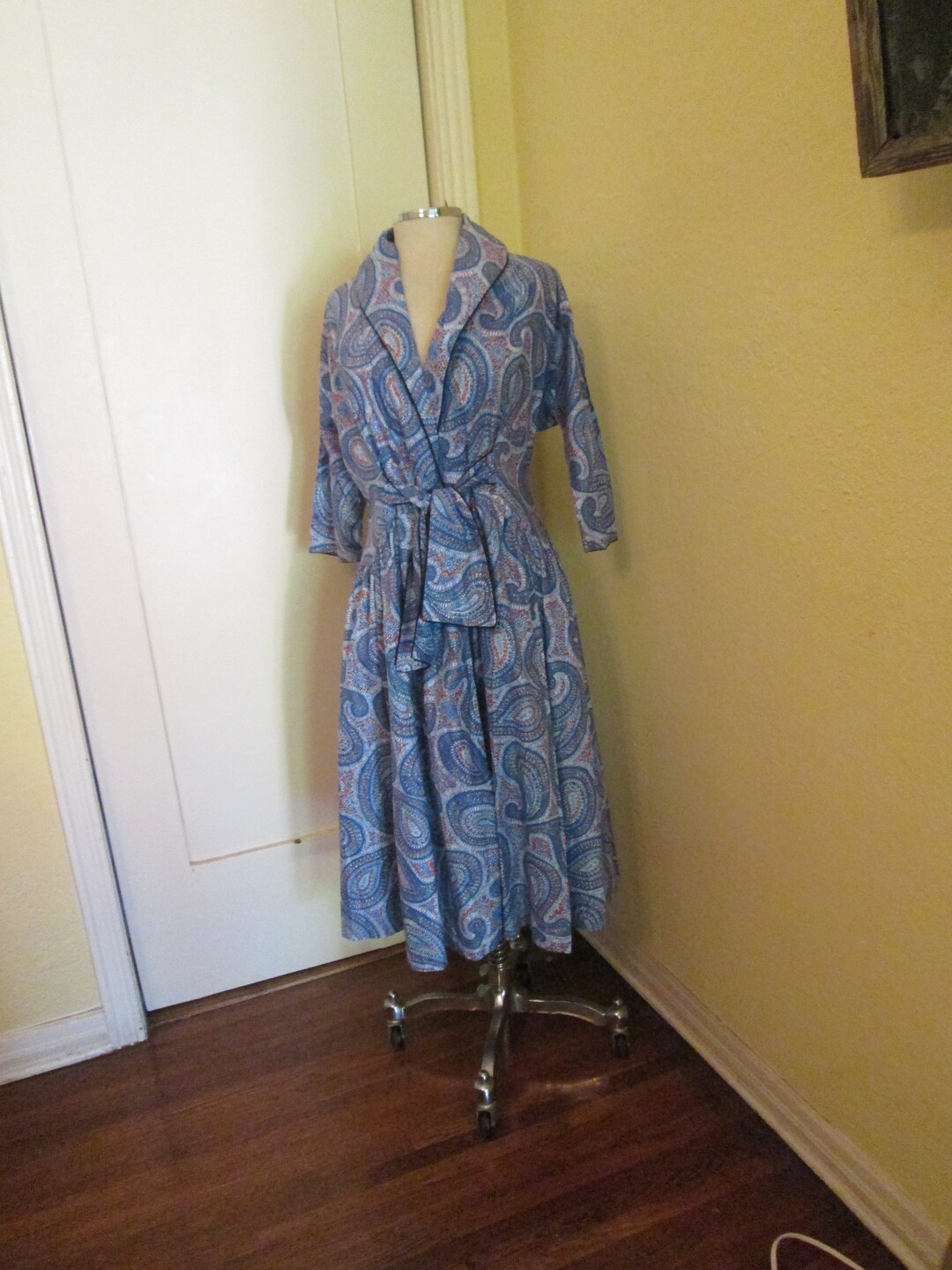 50s Housecoat Daytime Dress Blue Paisley Wrap - Etsy