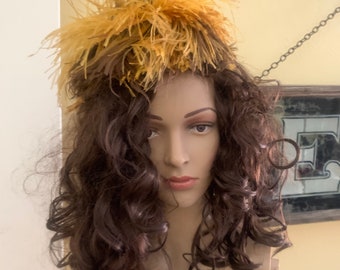 40s Feather Hat Orange Brown With Combs Avant Garde