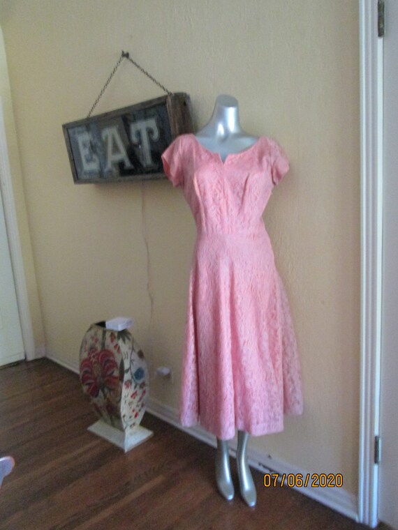 Vintage 50s Pink Lace Dress Gorgeous Tea Time Fash