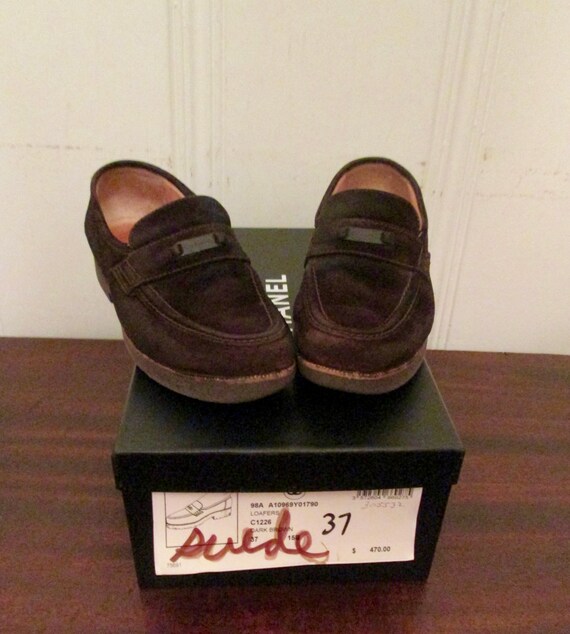 Vintage Chanel Authentic Suede Penny Loafers 37 Size Etsy
