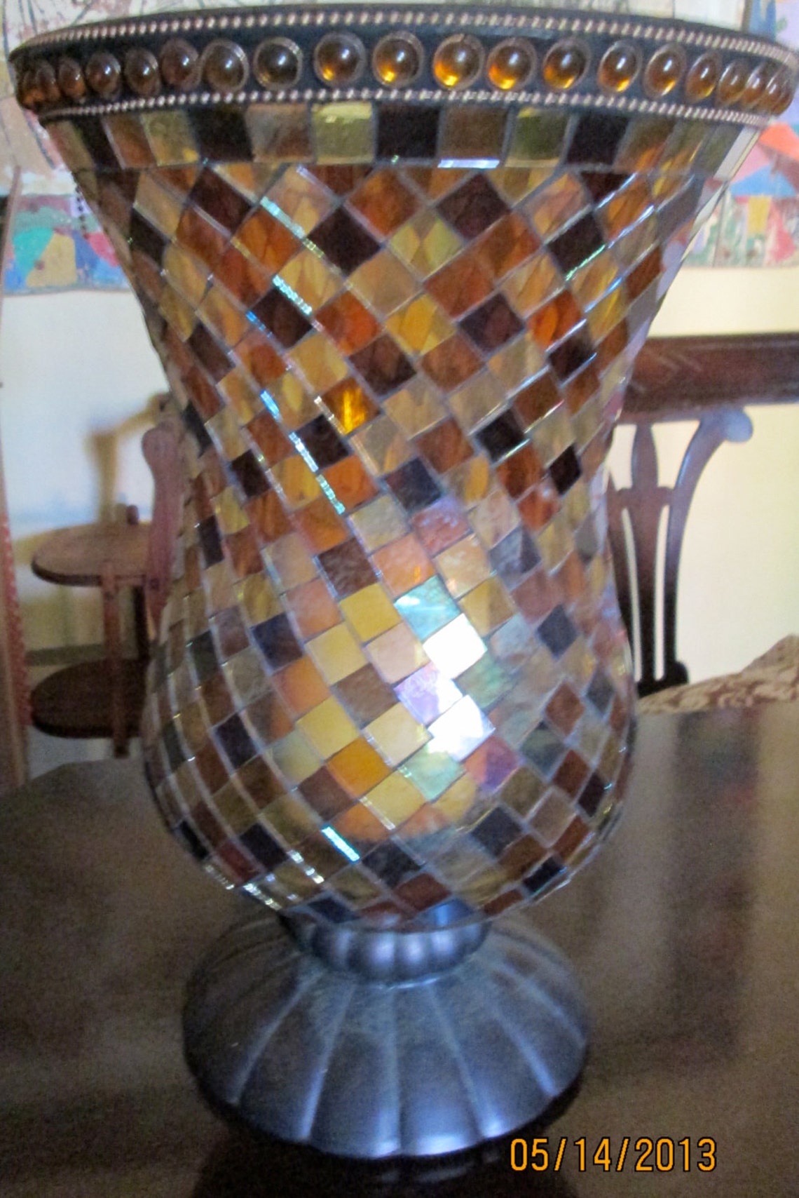 70s Stain Glass Mosaic Hurricane Candle Holder / Partylite / Etsy