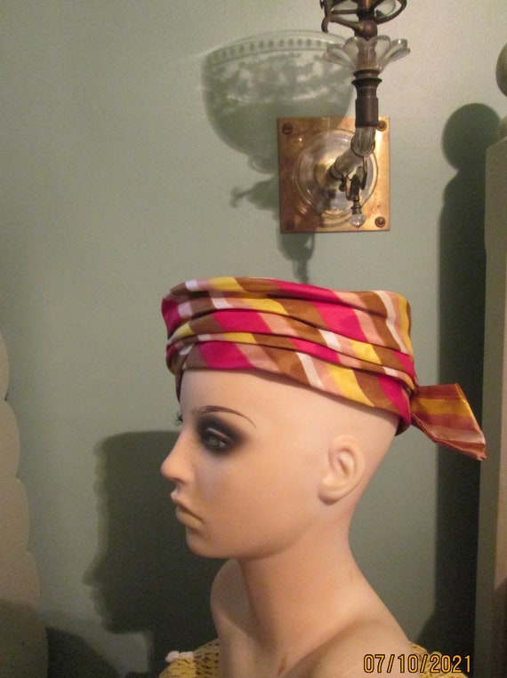 Vintage Pillbox Cloche Hat Clover Lane  Striped S… - image 6