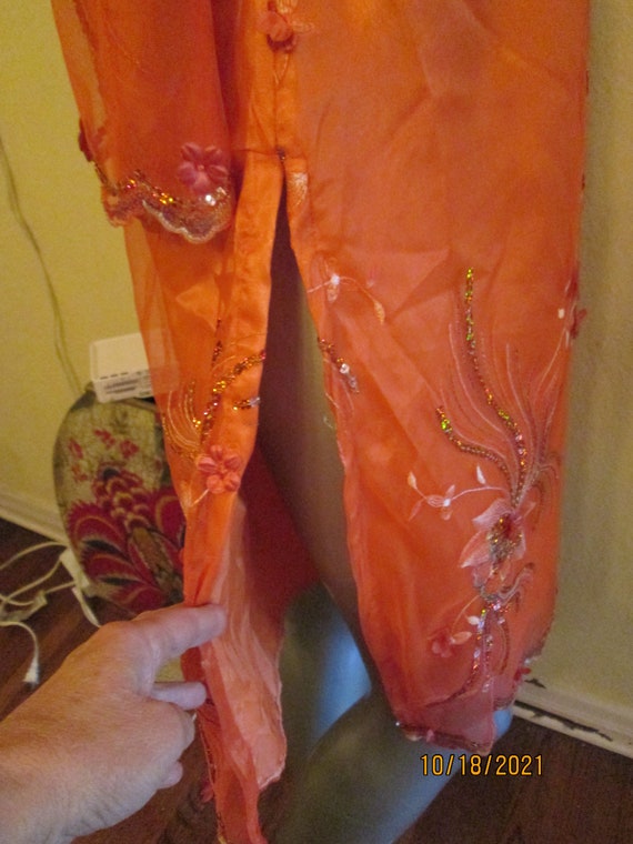 Vintage Orange Sequin Satin Tunic Dress Sheer Sle… - image 9