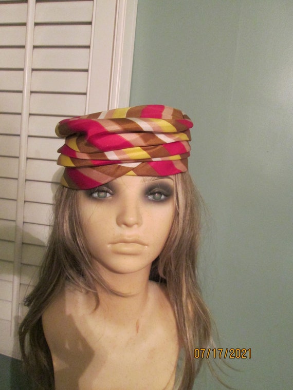 Vintage Pillbox Cloche Hat Clover Lane  Striped S… - image 2