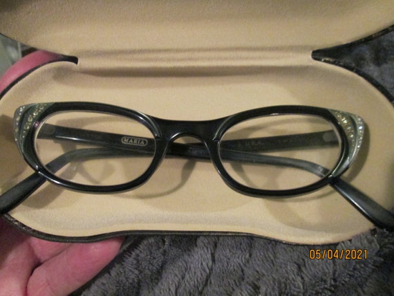 1950s Cat Eye Glasses Black W Rhinestones Titmus … - image 2