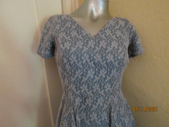 50s Lace Dress Blue White Tea Dress - image 4