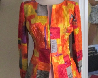 Vintage 80s Bob Mackie Evening Beaded Jacket Bright Colors