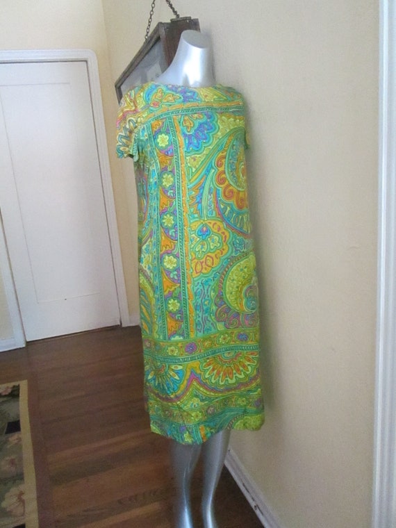 1960s Paisley Mod Silk Dress Neon House Of Lord's… - image 2