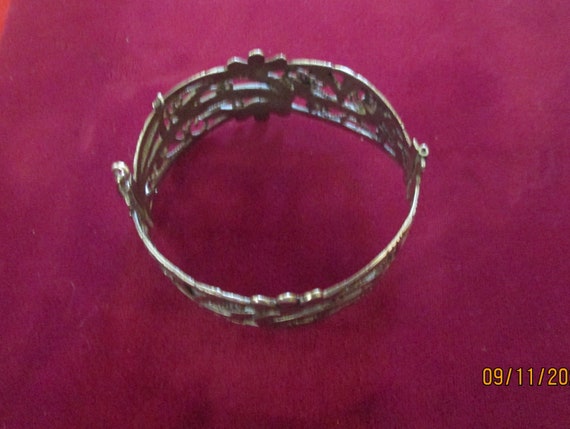 Vintage 60s Silver Filigree Bangle Bracelet Gorge… - image 6