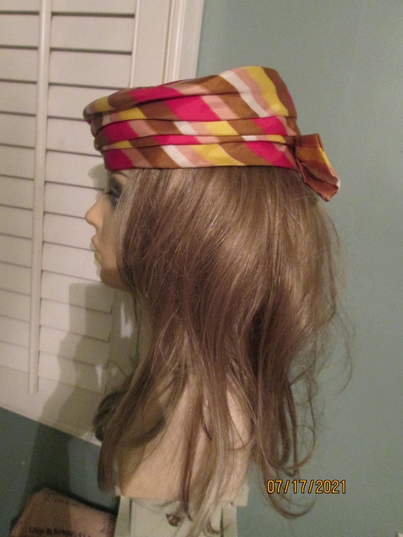 Vintage Pillbox Cloche Hat Clover Lane  Striped S… - image 4