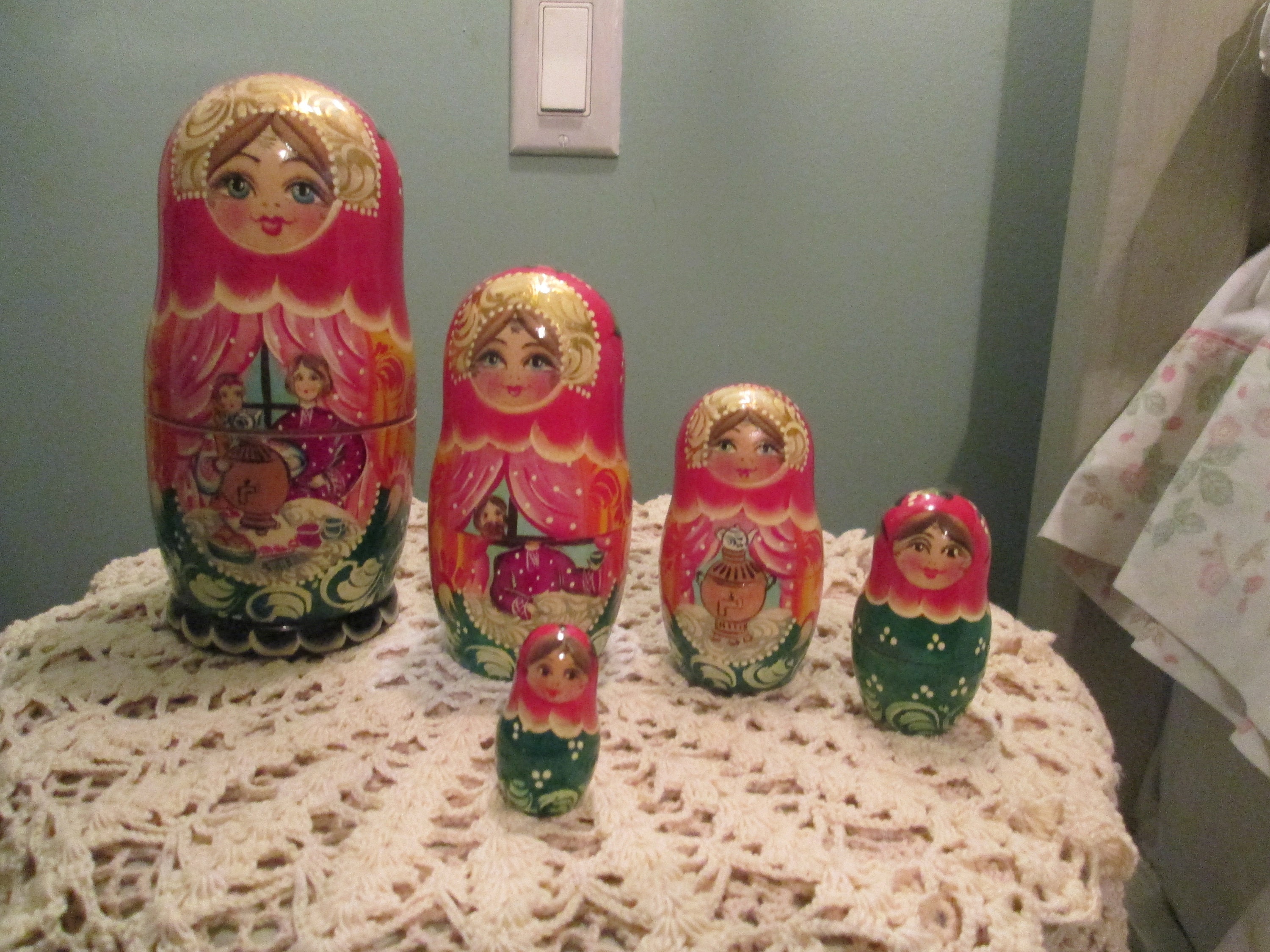 rosa Juego de 5 ángeles apilables de juguete brillante de muñeca rusa hecha a mano juguete de madera para niños decoración de habitación infantil
