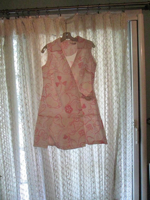 Vintage 1960s Romper Culotte Dress Pink White Yell