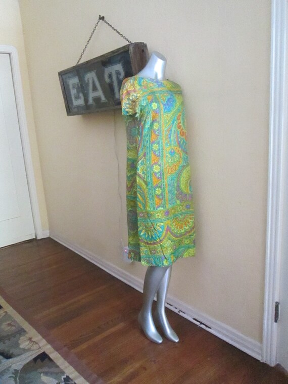 1960s Paisley Mod Silk Dress Neon House Of Lord's… - image 3