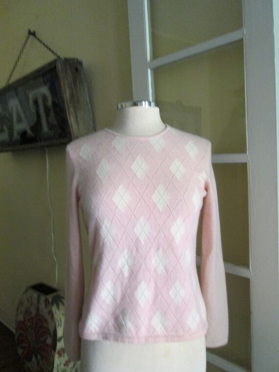 Vintage Cashmere Pink White Diamond Pullover Ann T