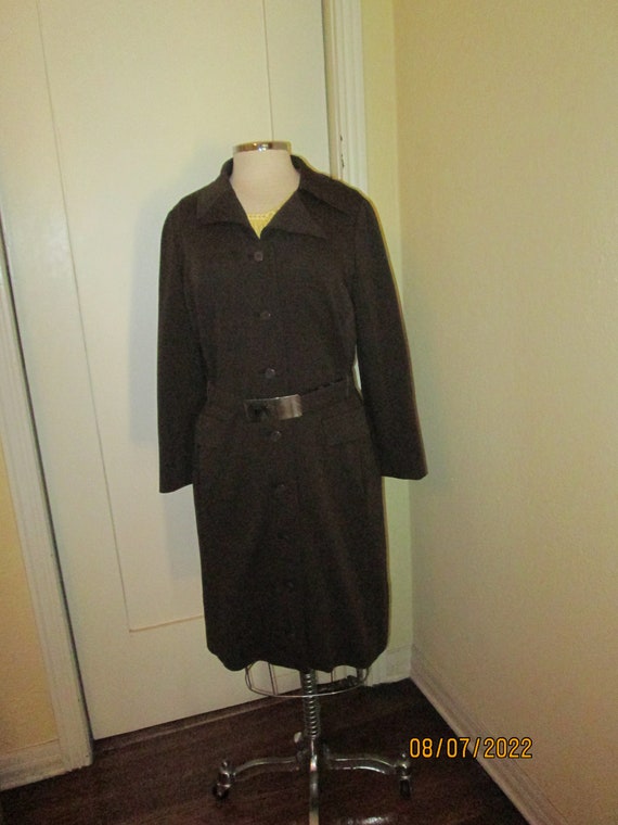 1960 I. Magnin Coat Dress Jacket Brown Belted Lar… - image 7