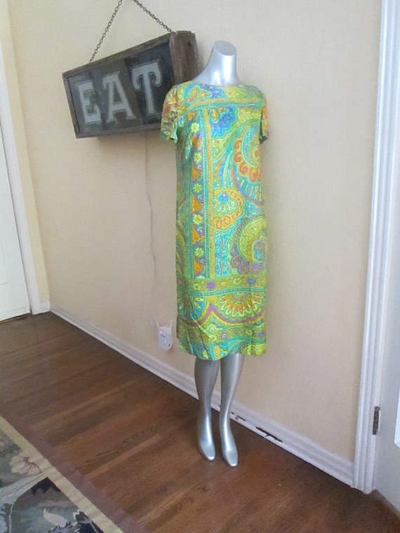 1960s Paisley Mod Silk Dress Neon House Of Lord's… - image 1