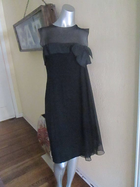 Vintage 1950s Cocktail Dress Black Big Bow Size 6… - image 2