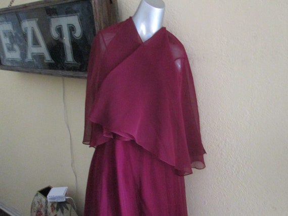 Vintage Gown With Cape Gold Brocade Maroon Gown - image 10