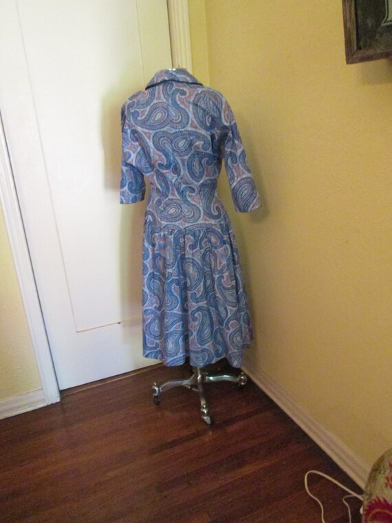50s Housecoat Daytime Dress Blue Paisley Wrap - image 4