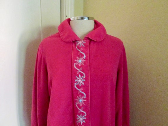 60s Evelyn Pearson Robe Hot Pink Embroidered L - image 2