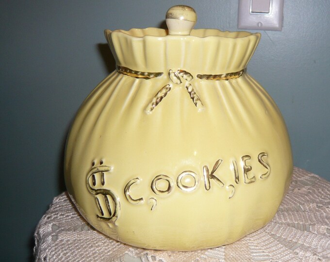 40s Cookie Jar, Bags of Money Cookie Jar,abingdon Money Bags, Yellow