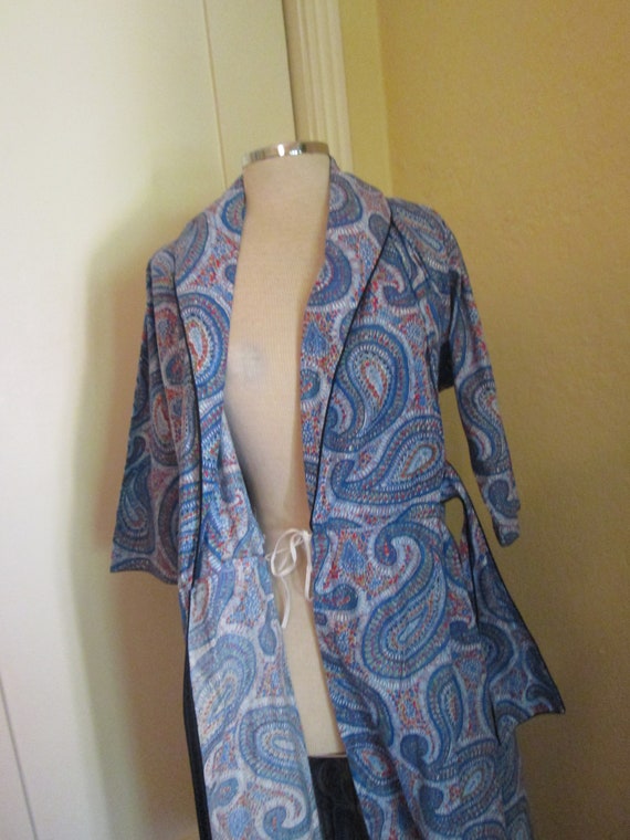 50s Housecoat Daytime Dress Blue Paisley Wrap - image 6