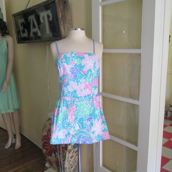 Vintage Mini Sundress Romper Floral Seawaves